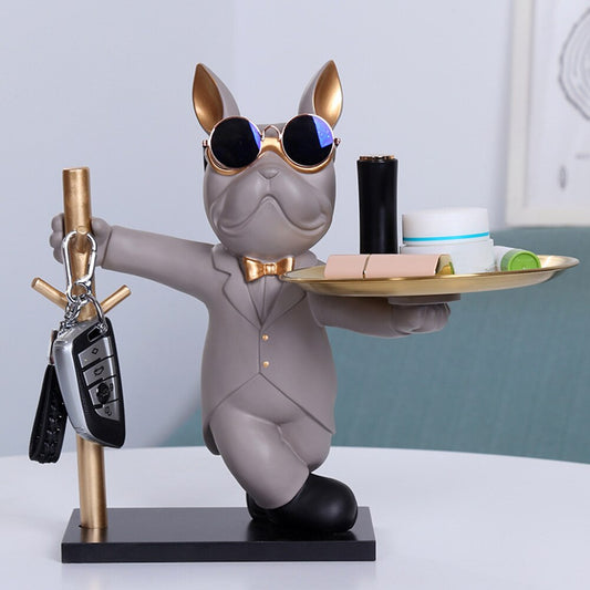 French bulldog stand sculpture — gray modern dog decor figurine