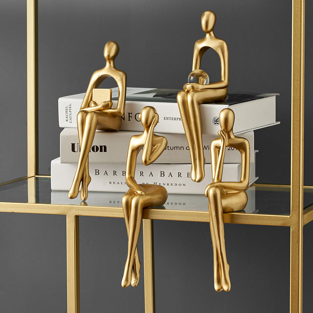 Mini posing figurines — full collection abstract gold resin bookshelf decor set