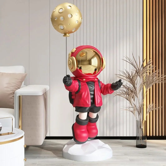 Balloon astronaut sculpture — red variant large space decor figurine