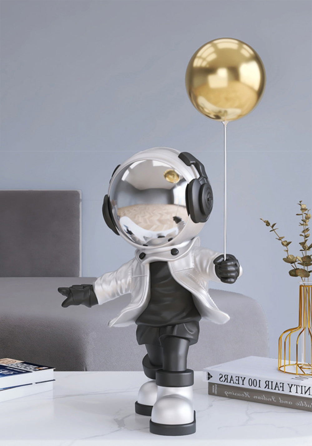 Mini balloon astronaut sculpture — silver and white small space decor figurine