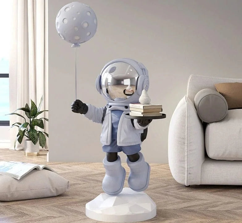 Balloon astronaut sculpture — light blue with tray variant large space decor figurine