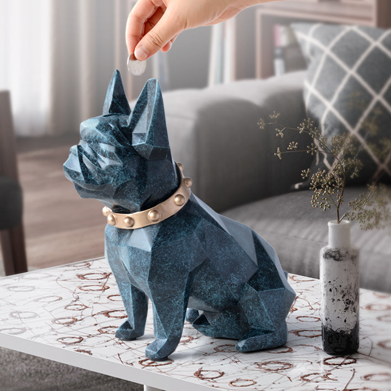 Mini french bulldog coin bank — dark blue cute dog piggy bank figurine