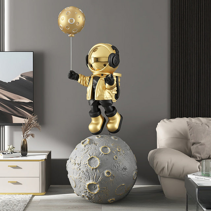Moon astronaut XXL sculpture — gold moon balloon XL large space floor decor statue with size details
