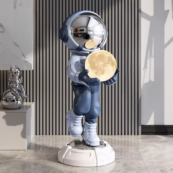 Lamp astronaut XXL — blue large space decor floor sculpture with light