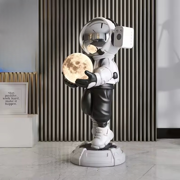 Lamp astronaut XXL — black and white Bluetooth large space decor floor sculpture with light