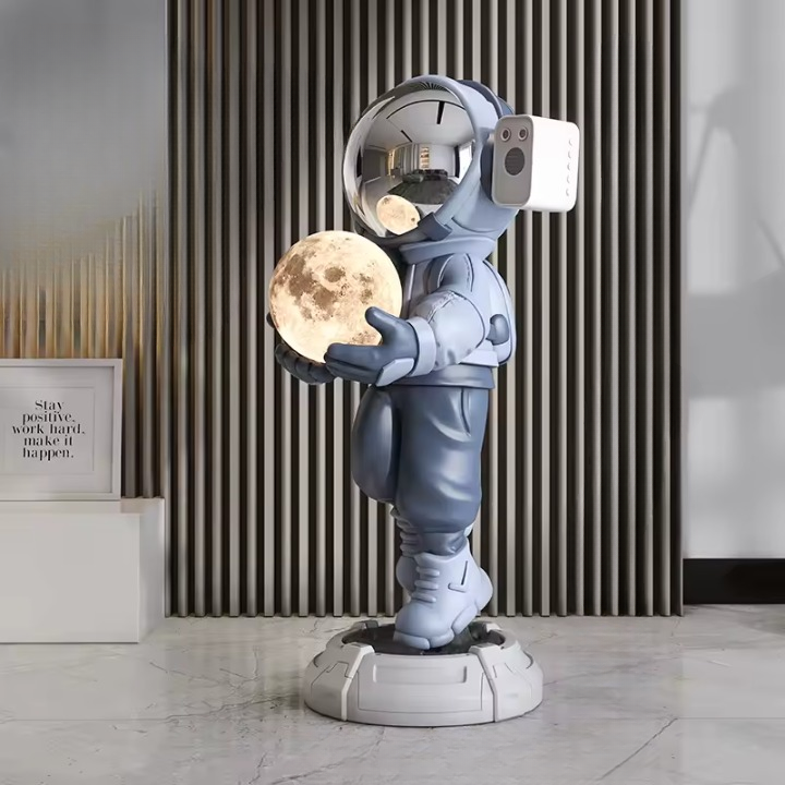 Lamp astronaut XXL — blue Bluetooth large space decor floor sculpture with light