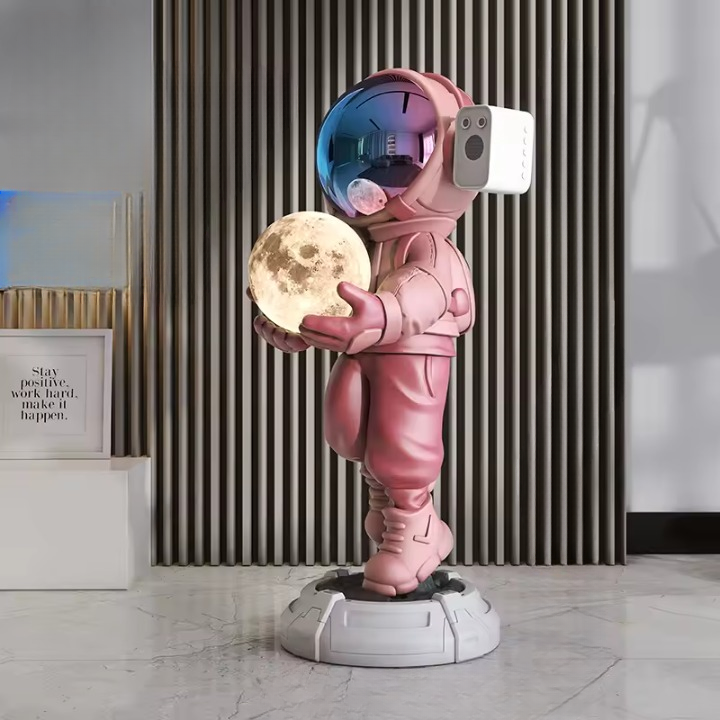 Lamp astronaut XXL — pink Bluetooth large space decor floor sculpture with light