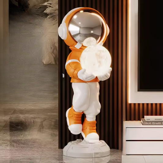 Lamp astronaut XXL — orange and white large space decor floor sculpture with light