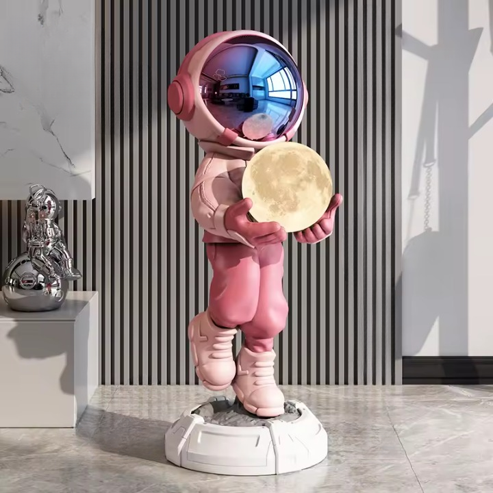 Lamp astronaut XXL — pink large space decor floor sculpture with light