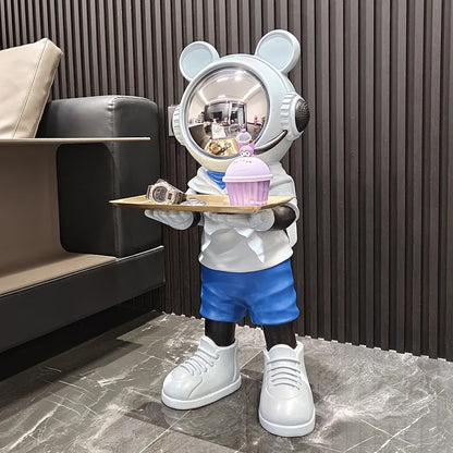 Large astronaut sculpture — blue luxury space decor figurine