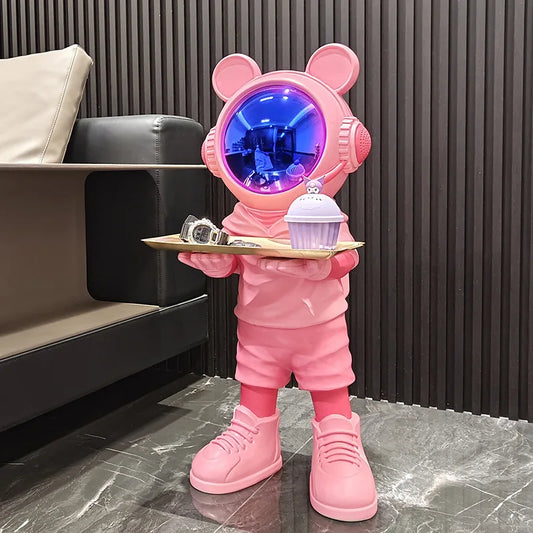 Large astronaut sculpture — pink luxury space decor figurine