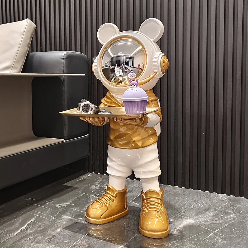 Large astronaut sculpture — gold luxury space decor figurine