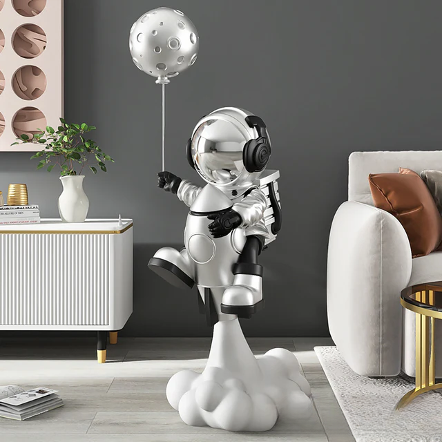 Rocket Astronaut Sculpture — Large Space Decor Floor Figurine