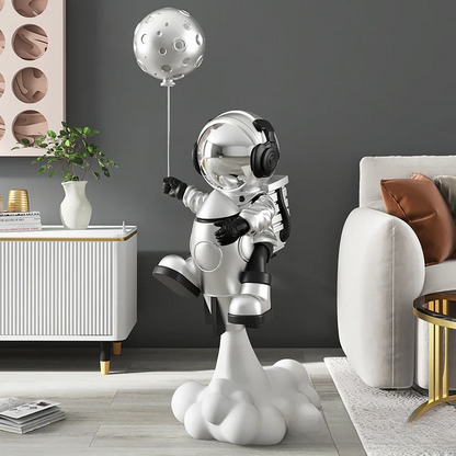Rocket Astronaut Sculpture — Large Space Decor Floor Figurine
