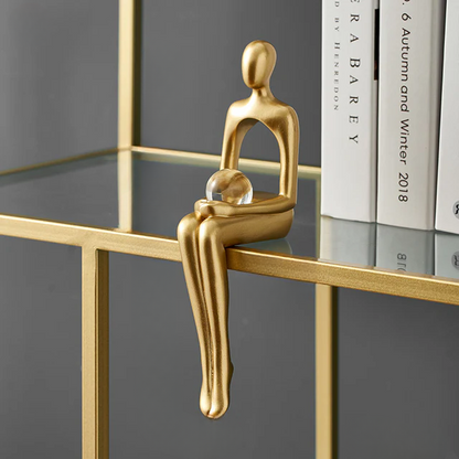 Mini posing figurines — holding sphere abstract gold resin bookshelf decor