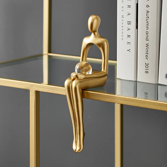 Mini posing figurines — holding sphere abstract gold resin bookshelf decor