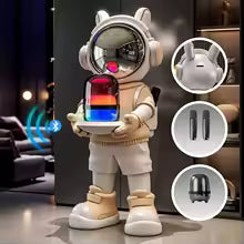 Rabbit Astronaut Sculpture — Whimsical Space Decor Figurine with Tray