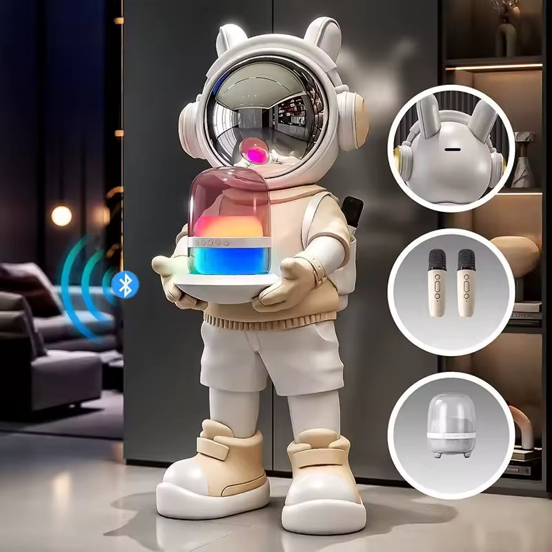 Rabbit Astronaut Sculpture — Whimsical Space Decor Figurine with Tray