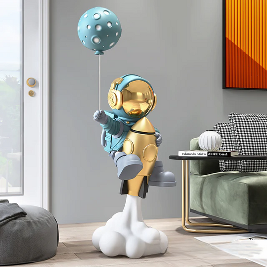 Rocket Astronaut Sculpture — Large Space Decor Floor Figurine
