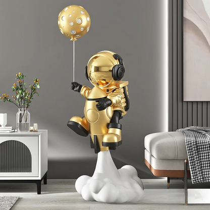 Large astronaut sculpture — gold rocket on cloud base resin home decor figurine