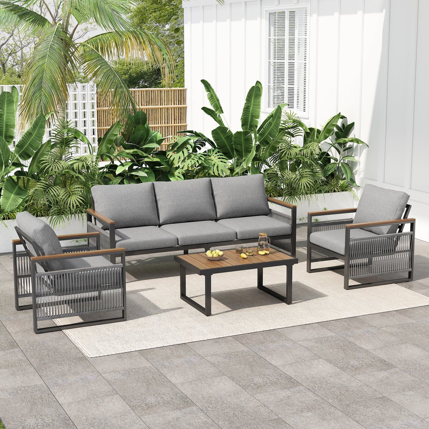 Luxury 5-seat metal patio furniture set with cushions — modern outdoor sofa for garden and porch by Opulent Den
