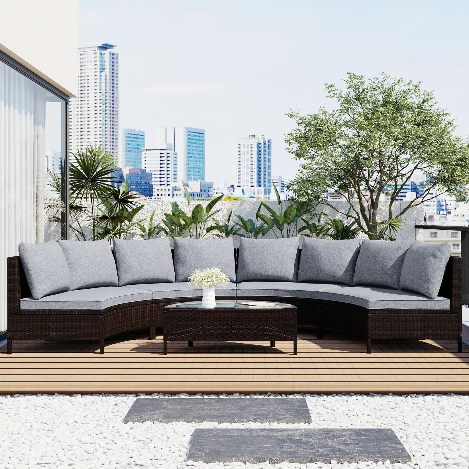 Luxury 4-6 seater rattan garden lounge set in khaki — premium outdoor patio sofa by Opulent Den